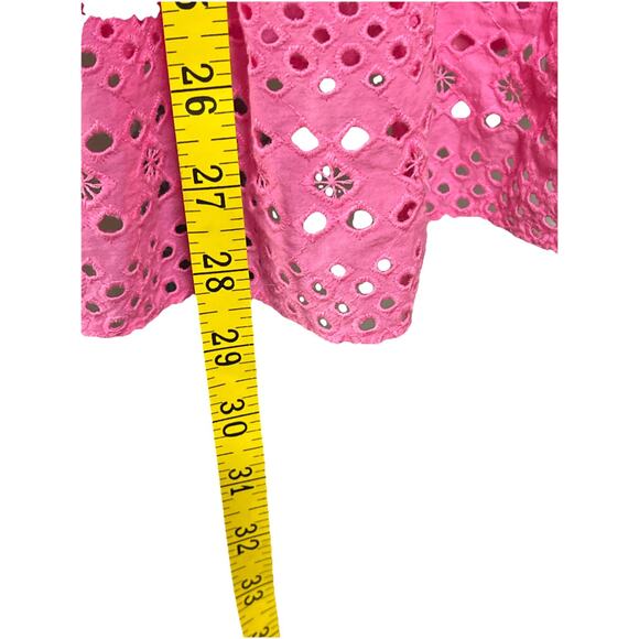 J.Crew hot pink eyelet cotton midi dress sleeveless tiered hem size 8 - Picture 7 of 8